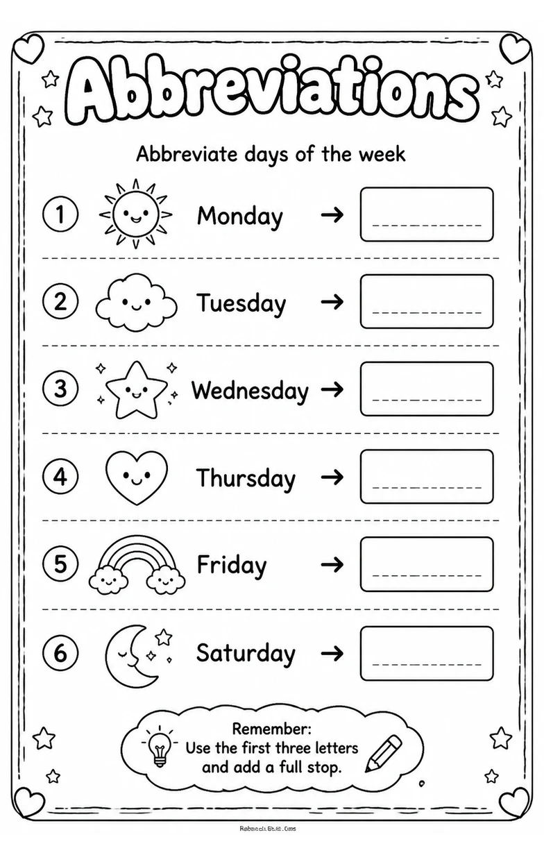 Abbreviate days of the week