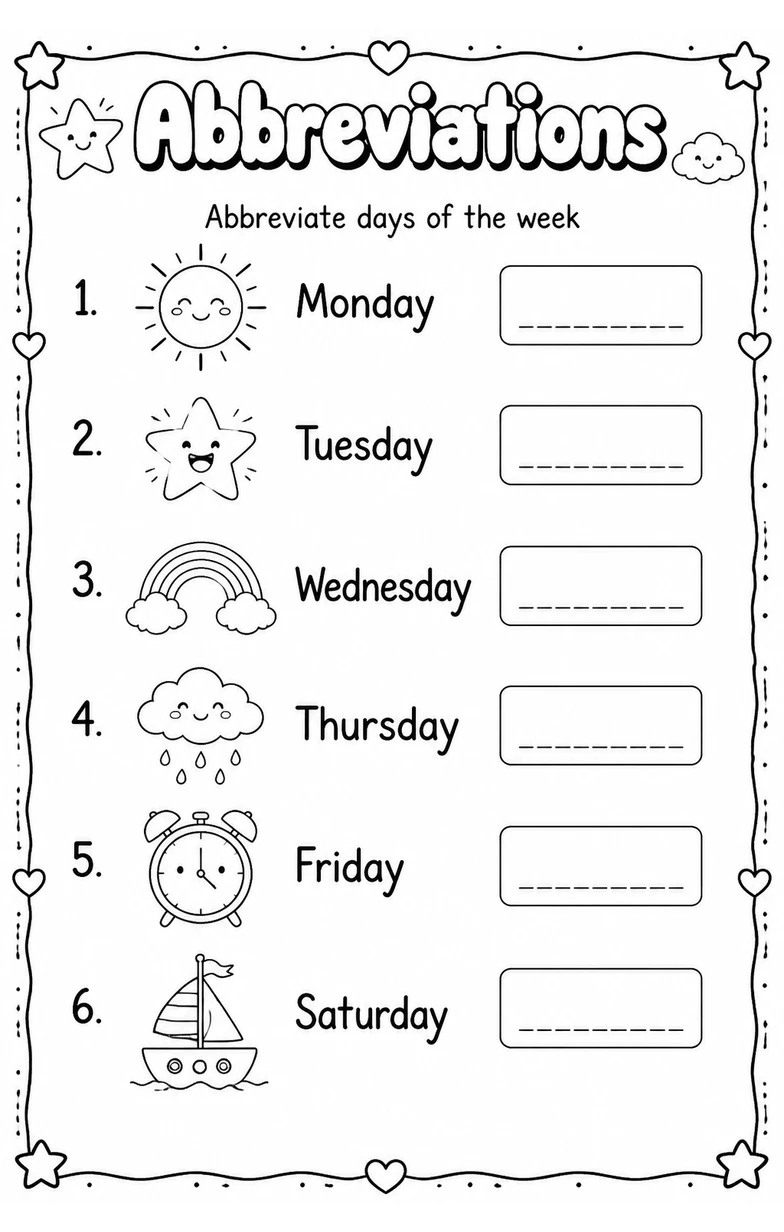 Abbreviate days of the week