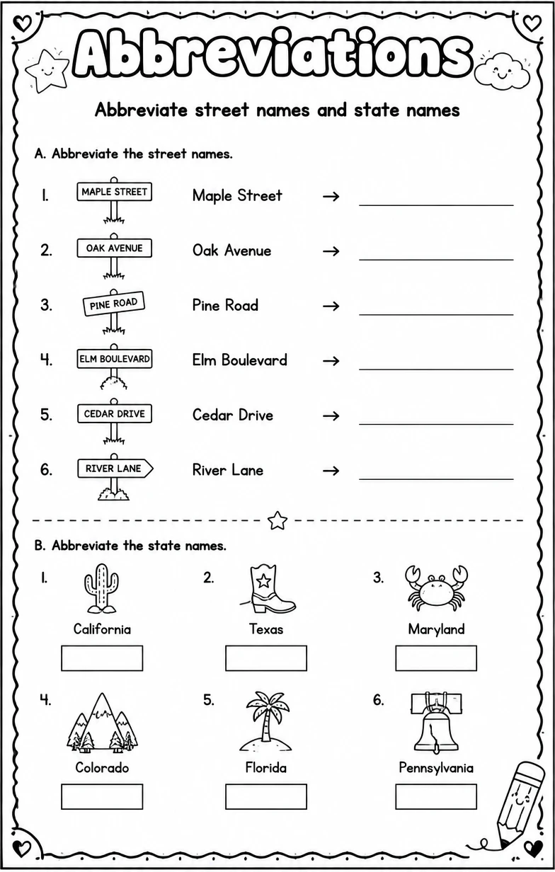 Abbreviate street names and state names