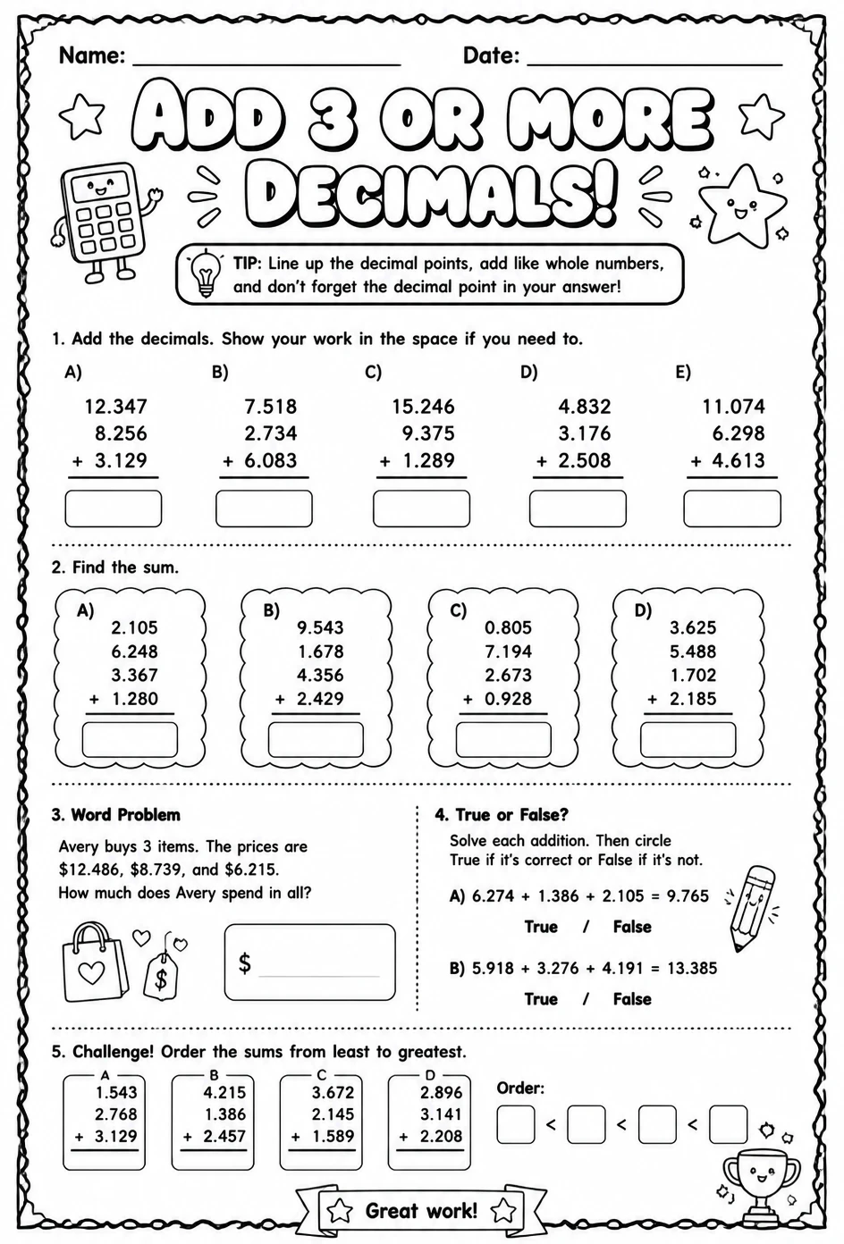 Add 3 or more decimals