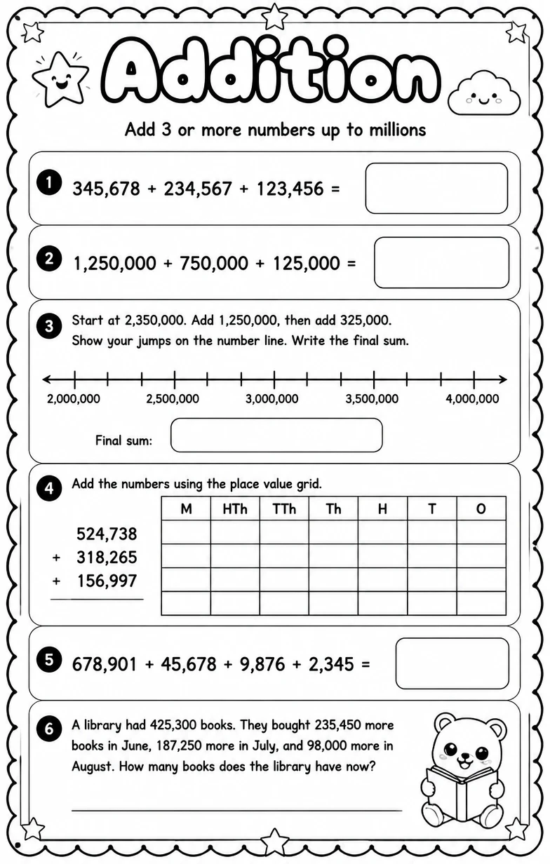 Add 3 or more numbers up to millions