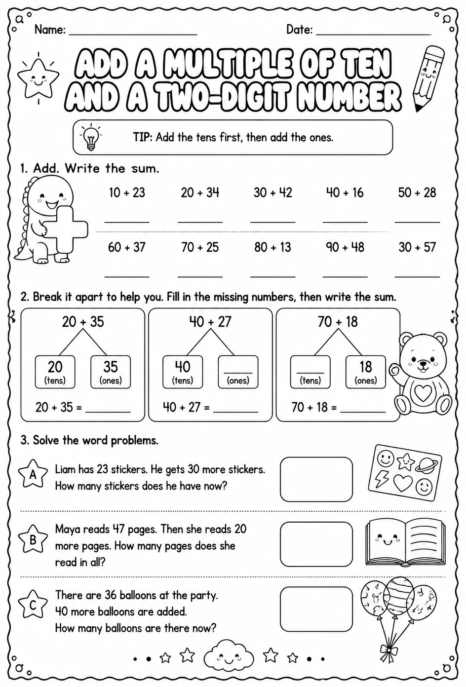 Add a multiple of ten and a two-digit number