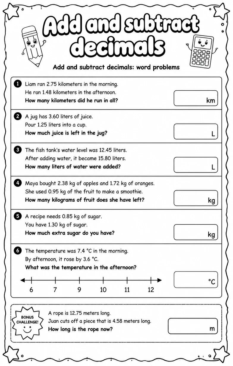 Add and subtract decimals: word problems