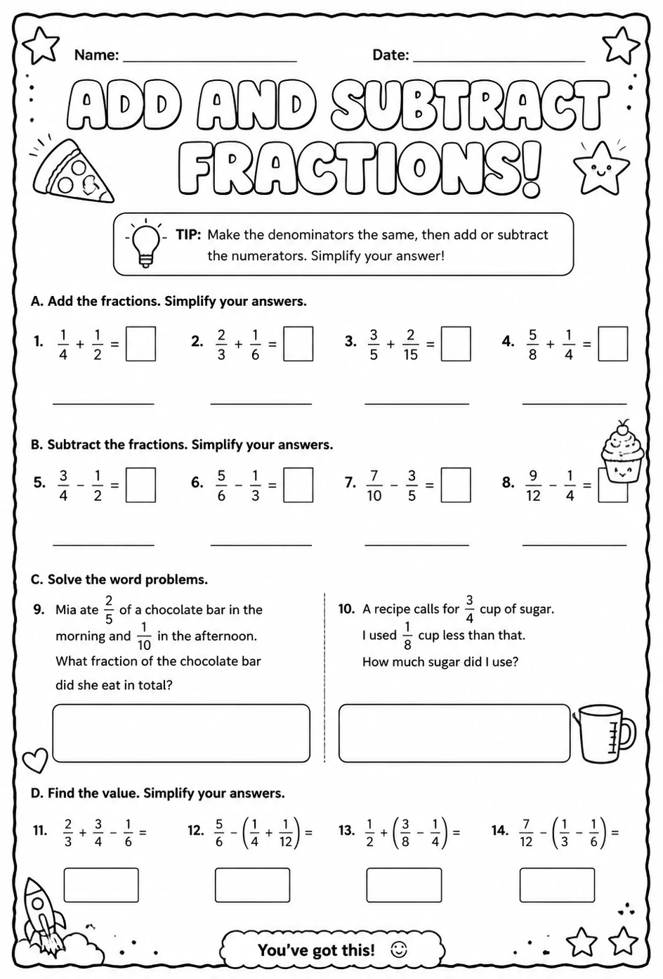 Add and subtract fractions