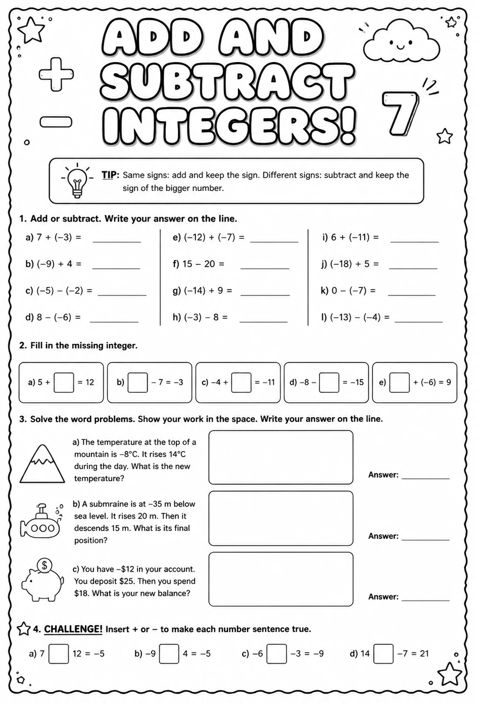 Add and subtract integers