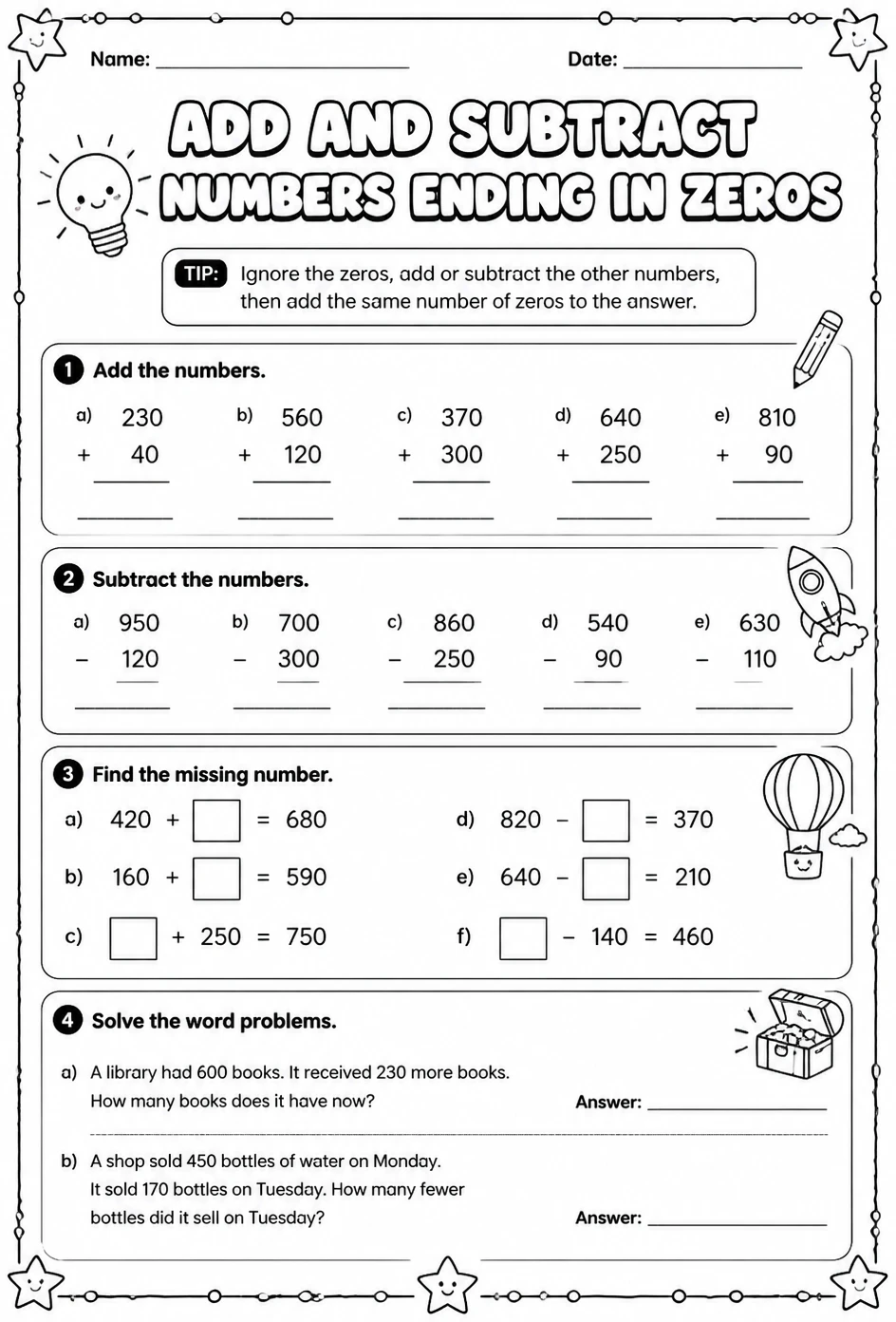 Add and subtract numbers ending in zeros