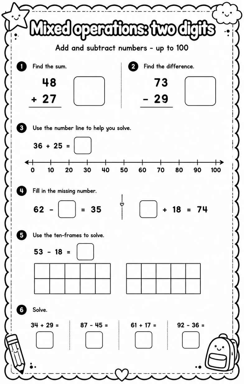 Add and subtract numbers - up to 100