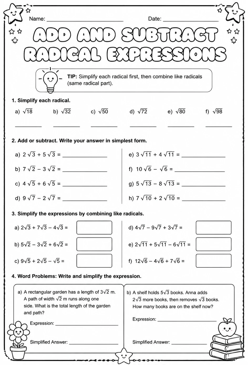 Add and subtract radical expressions