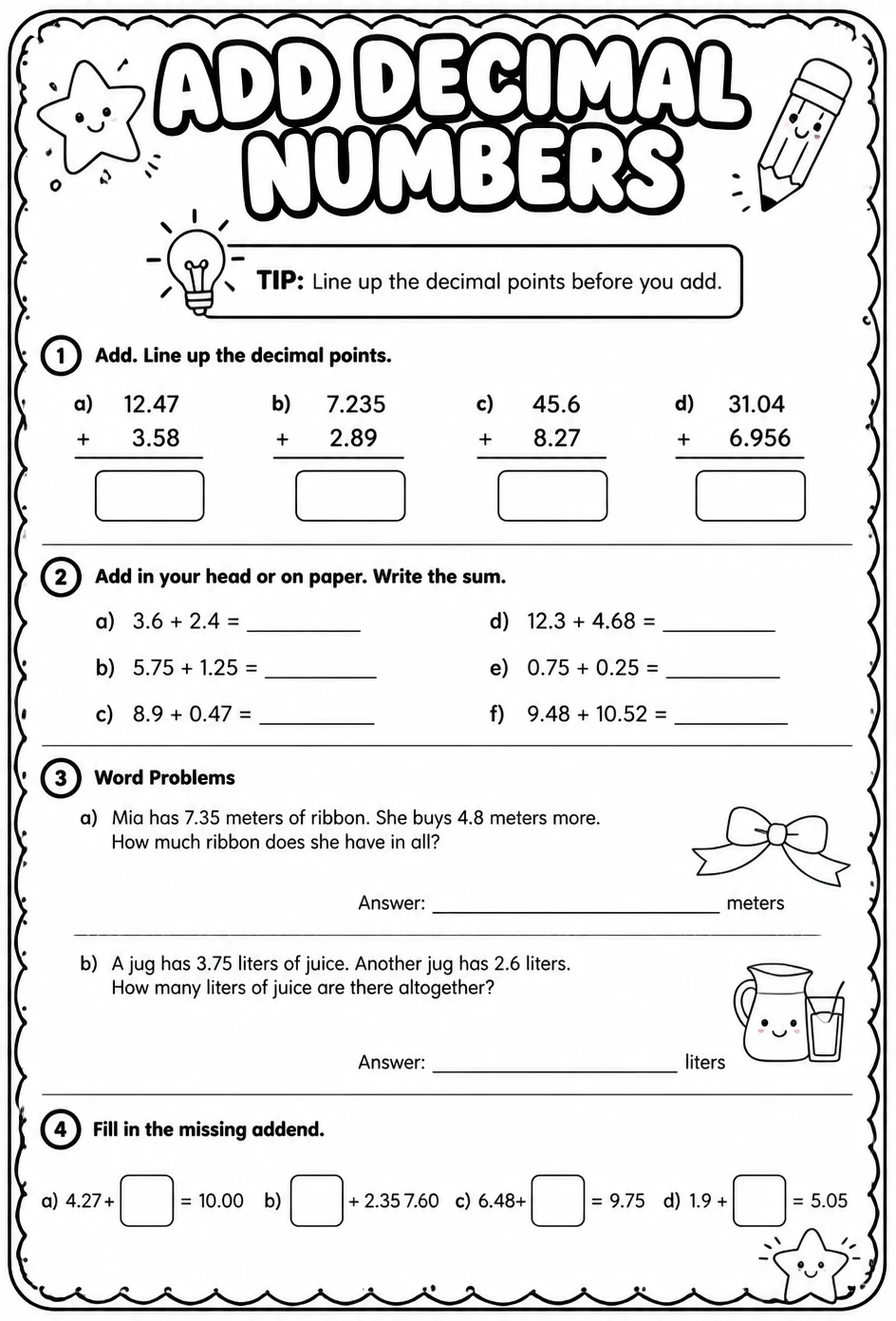 Add decimal numbers