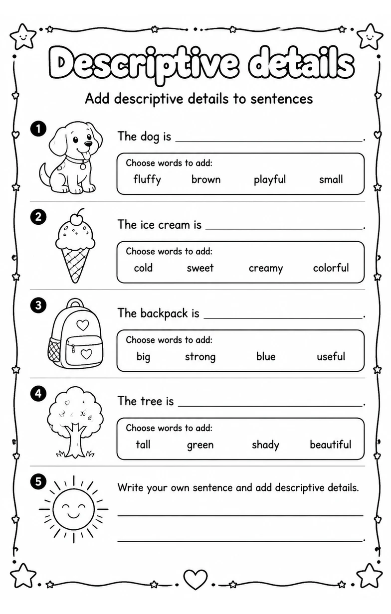 Add descriptive details to sentences