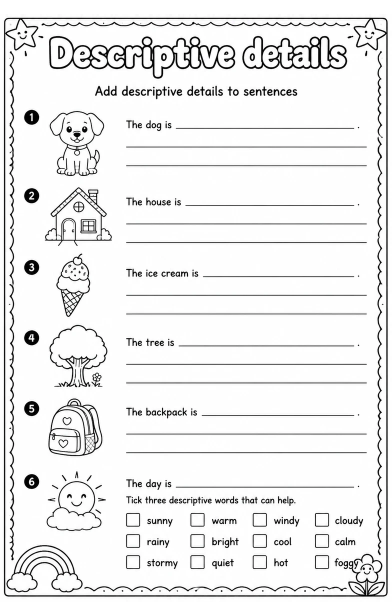 Add descriptive details to sentences