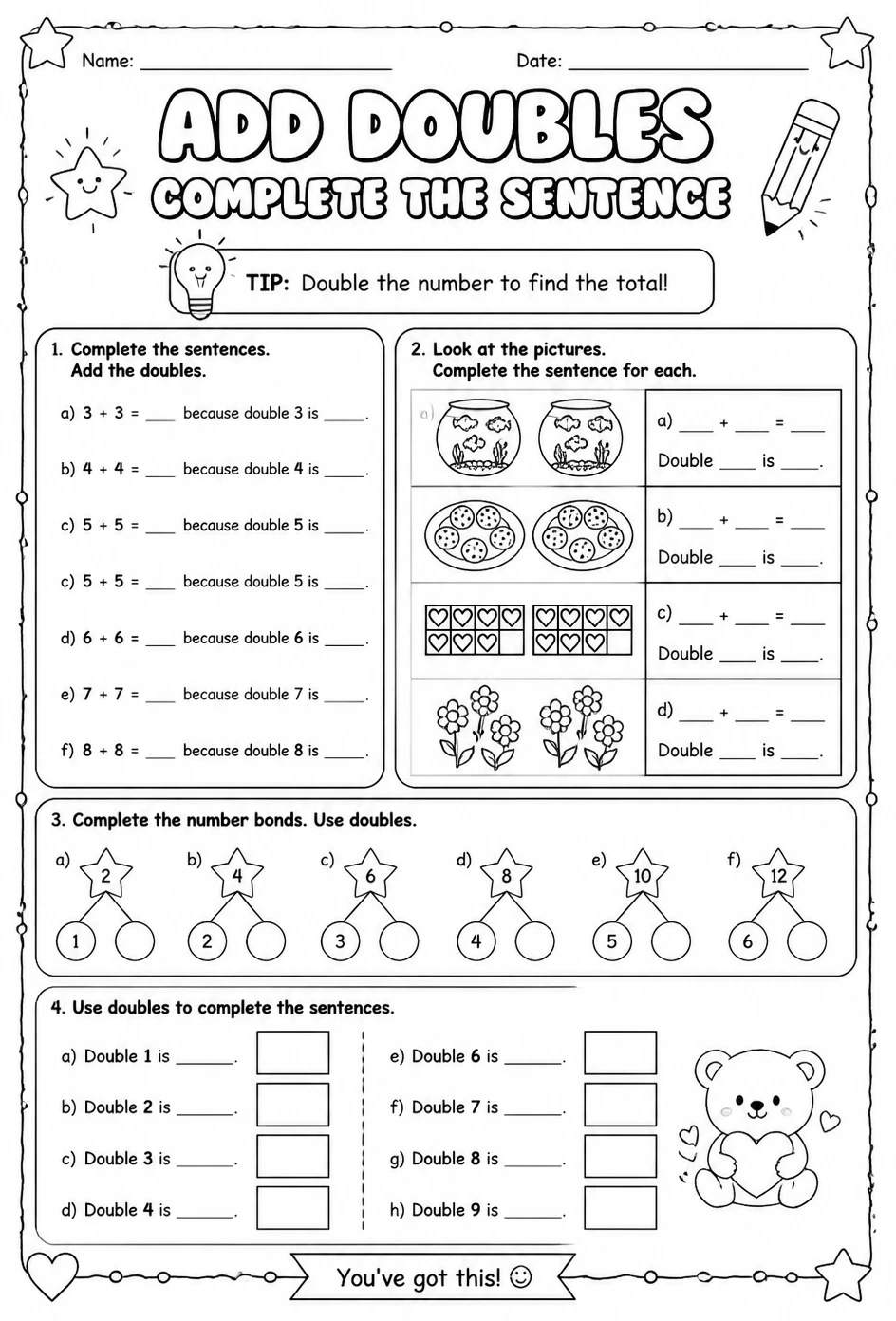 Add doubles - complete the sentence