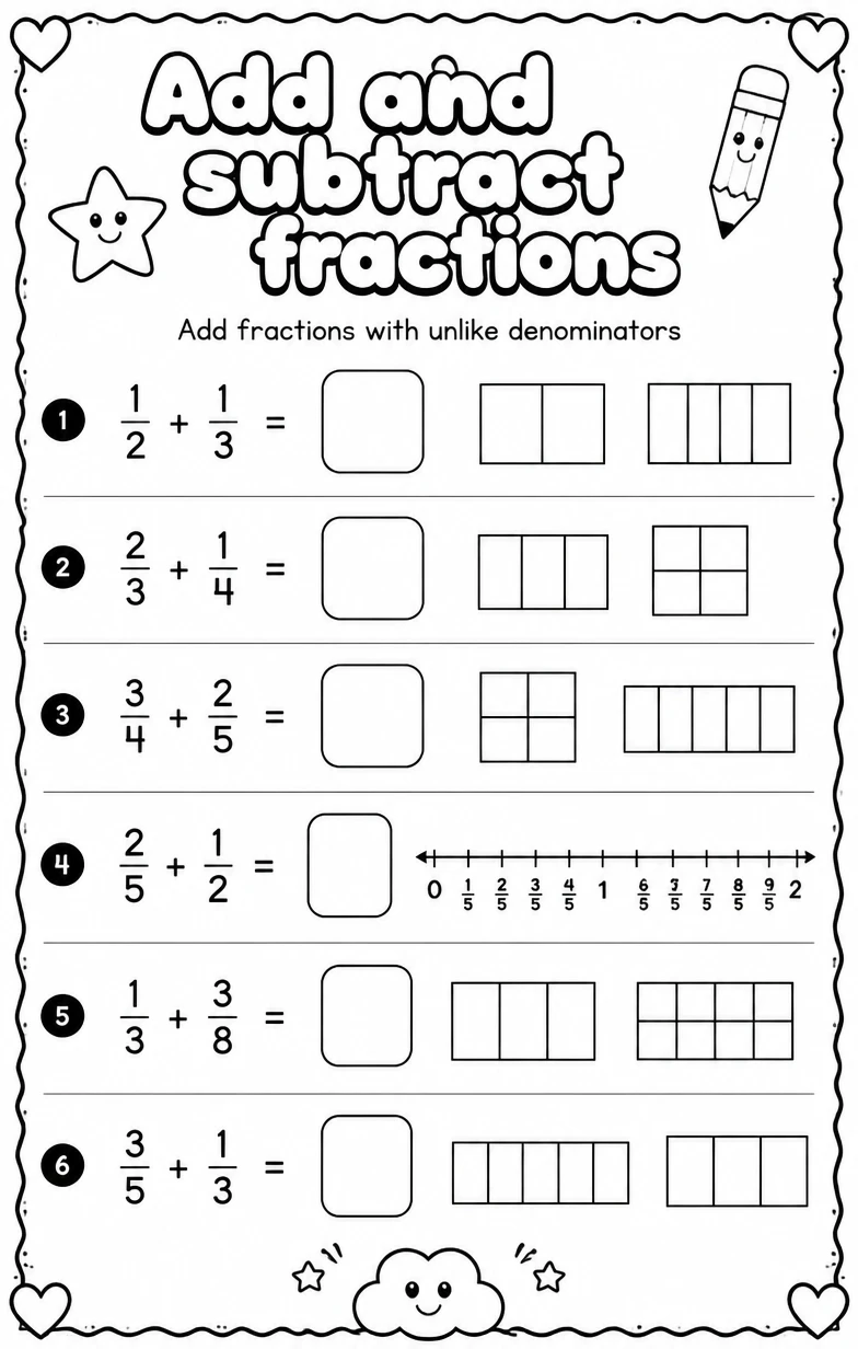 Add fractions with unlike denominators