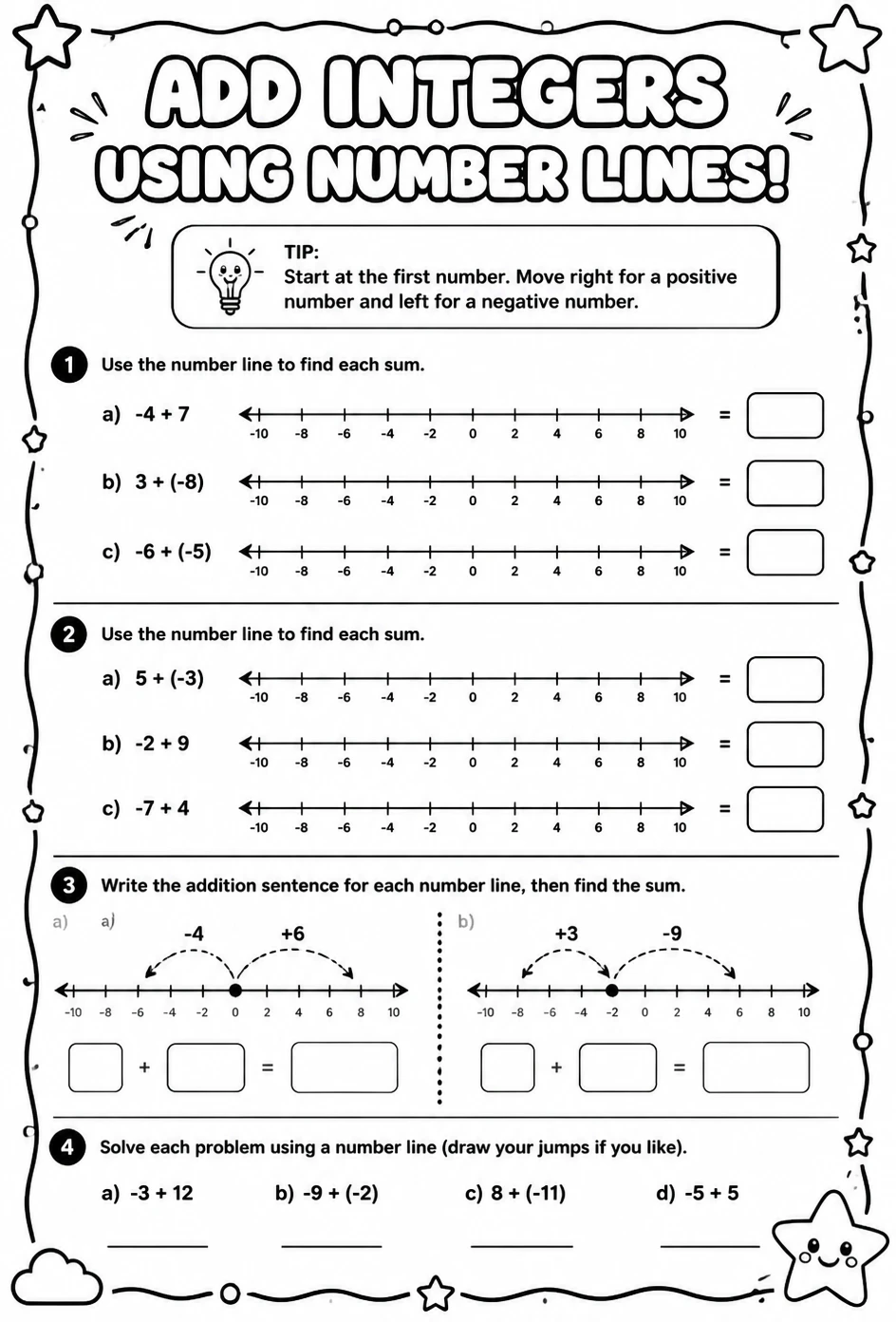 Add integers using number lines