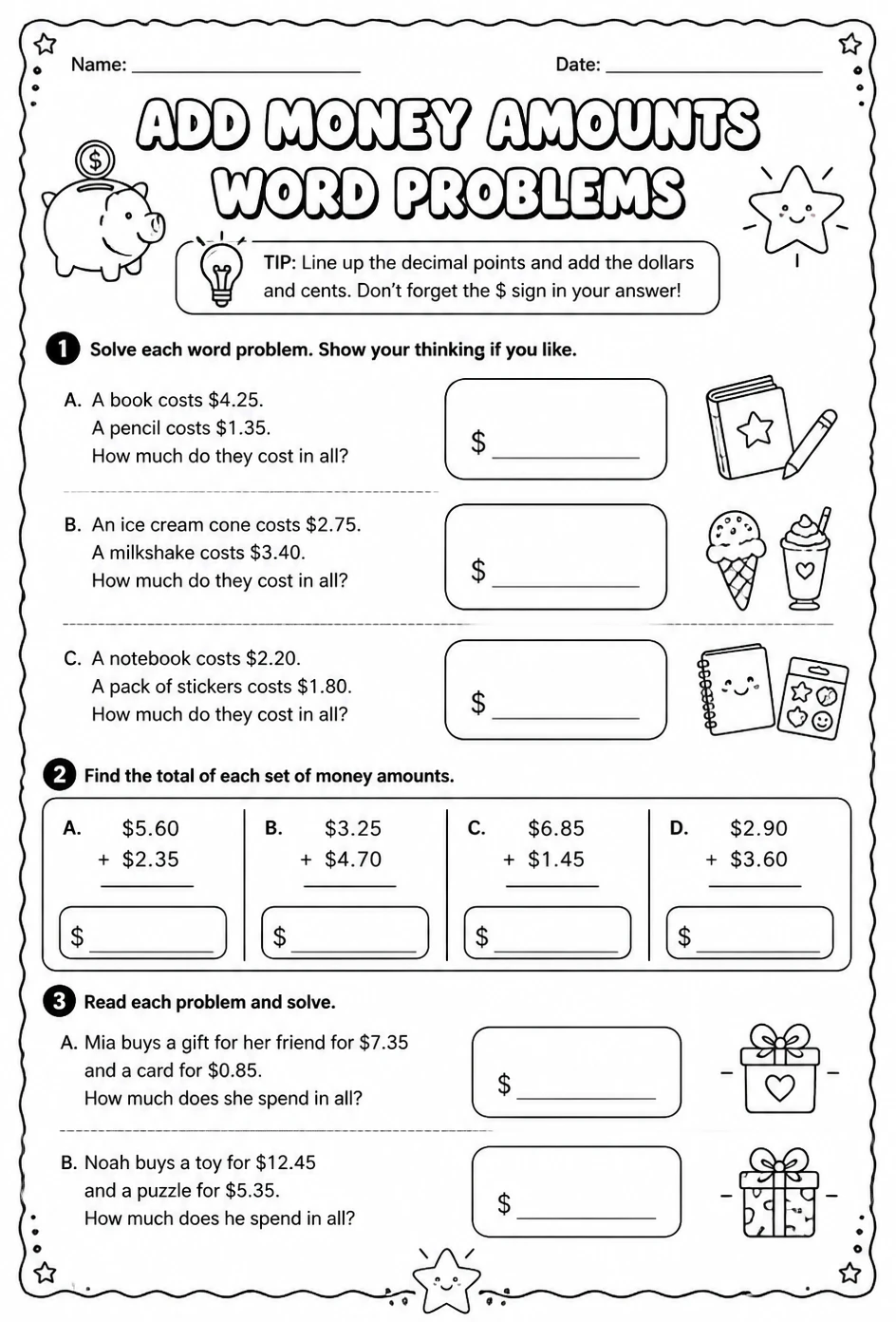 Add money amounts - word problems