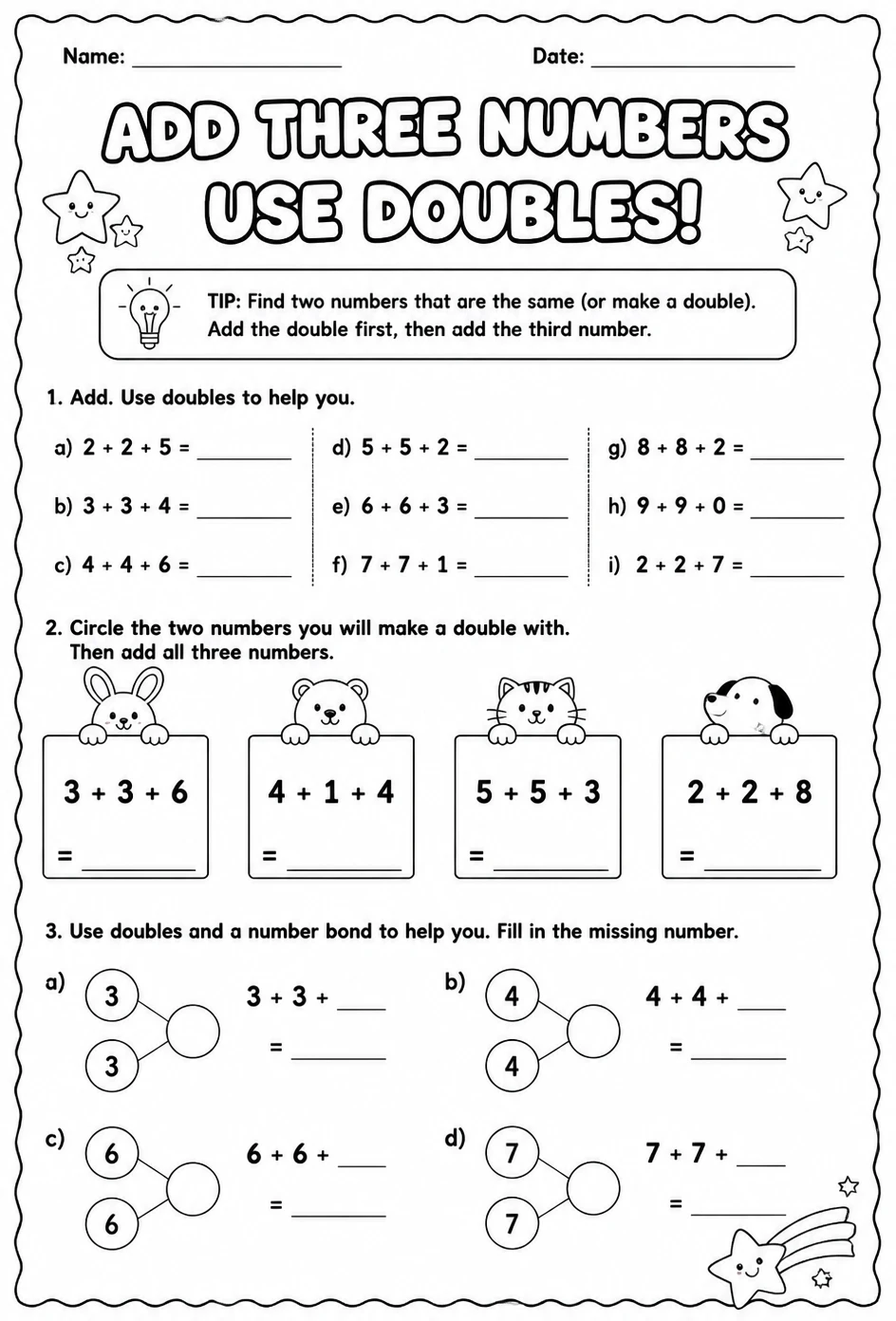 Add three numbers - use doubles