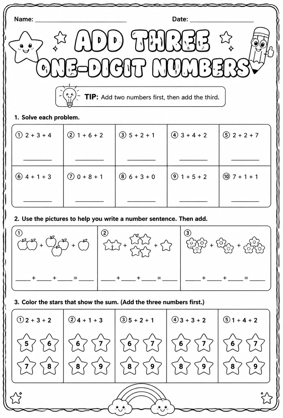 Add three one-digit numbers