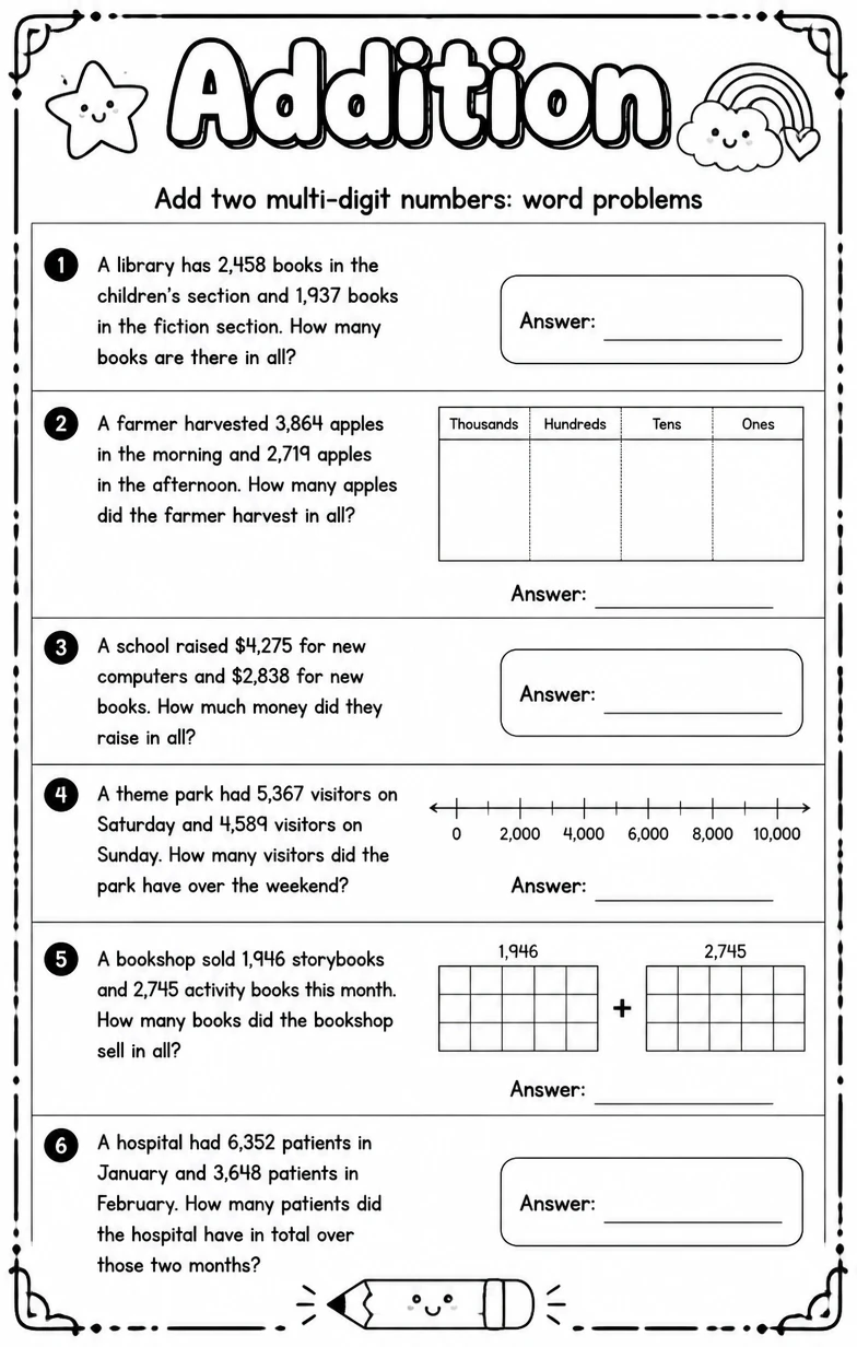 Add two multi-digit numbers: word problems