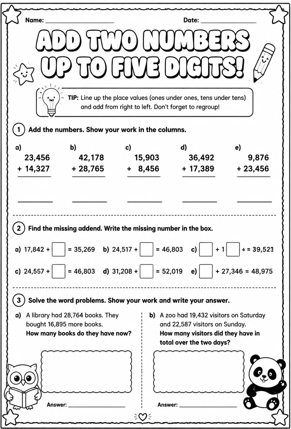 Add two numbers up to five digits