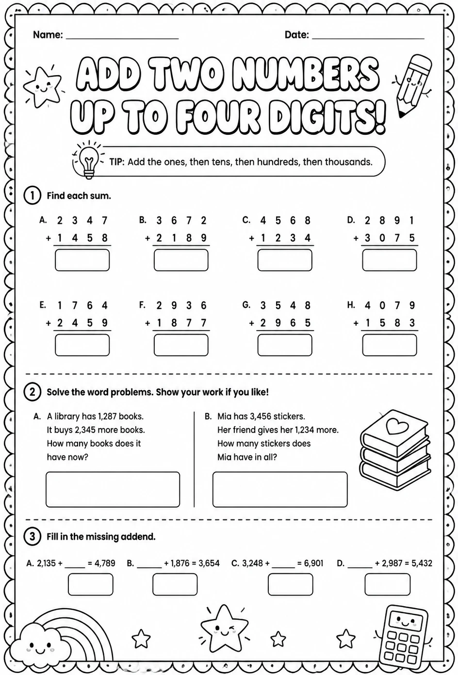 Add two numbers up to four digits
