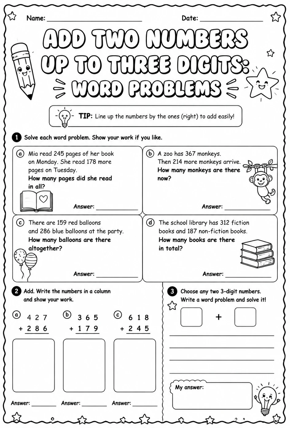 Add two numbers up to three digits: word problems