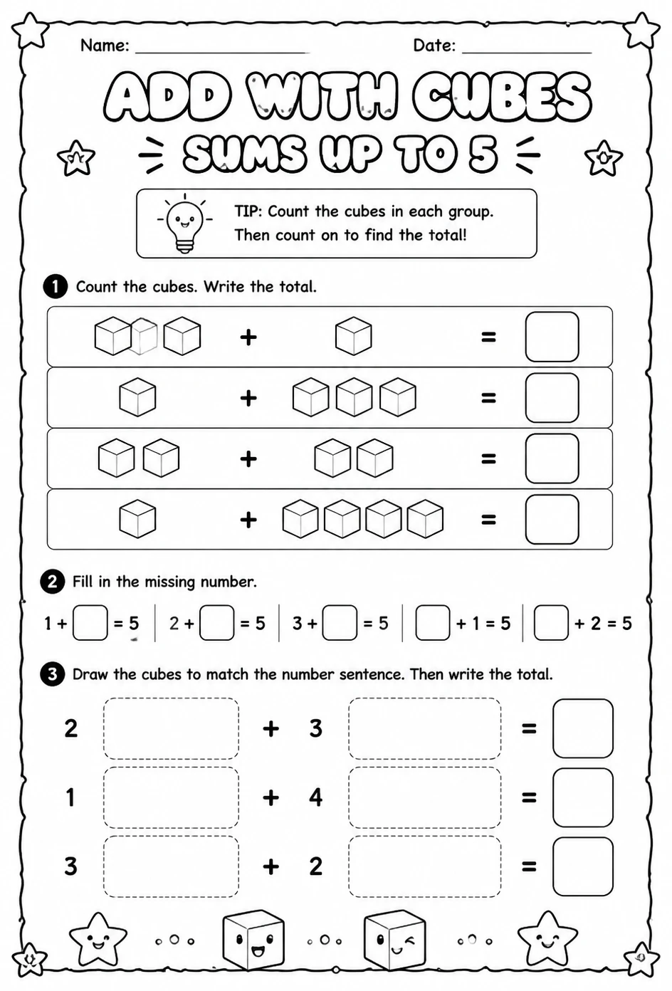 Add with cubes - sums up to 5