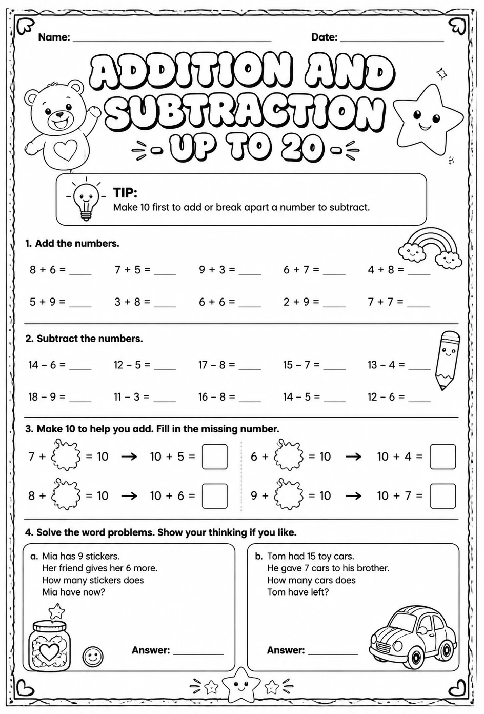 Addition and subtraction - up to 20