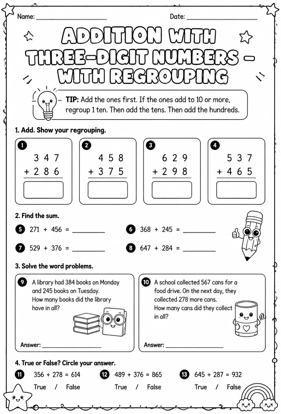Addition with three-digit numbers - with regrouping