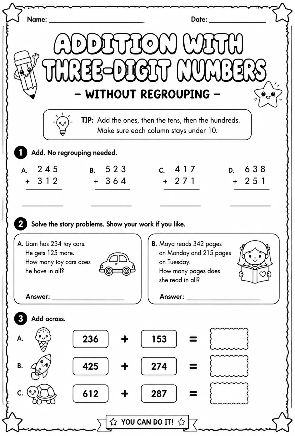 Addition with three-digit numbers - without regrouping