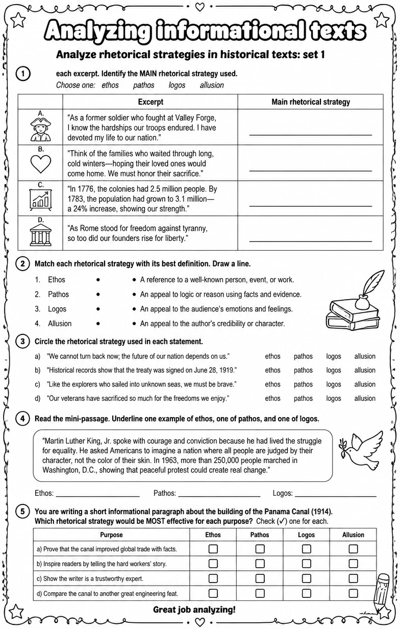 Analyze rhetorical strategies in historical texts: set 1
