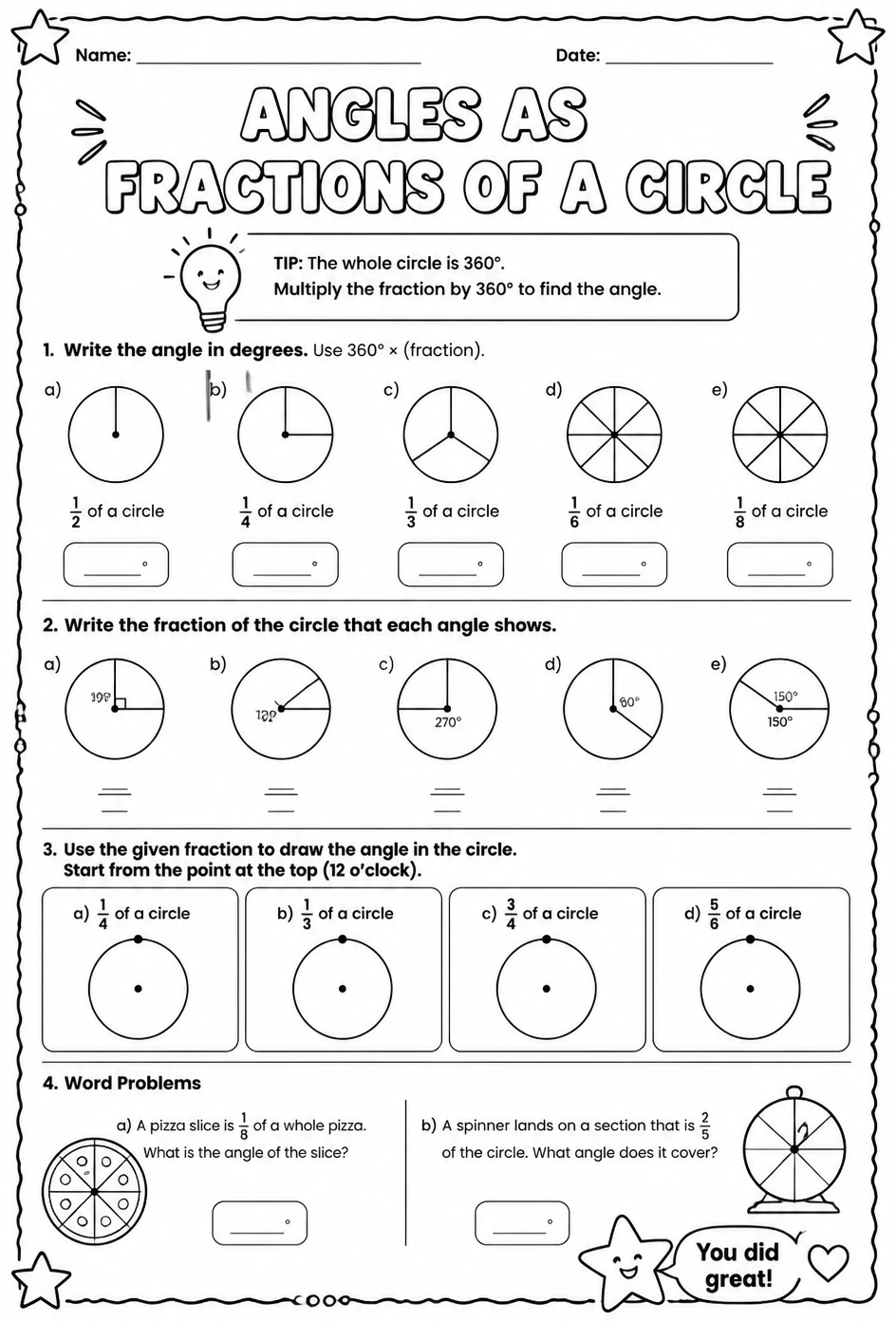 Angles as fractions of a circle