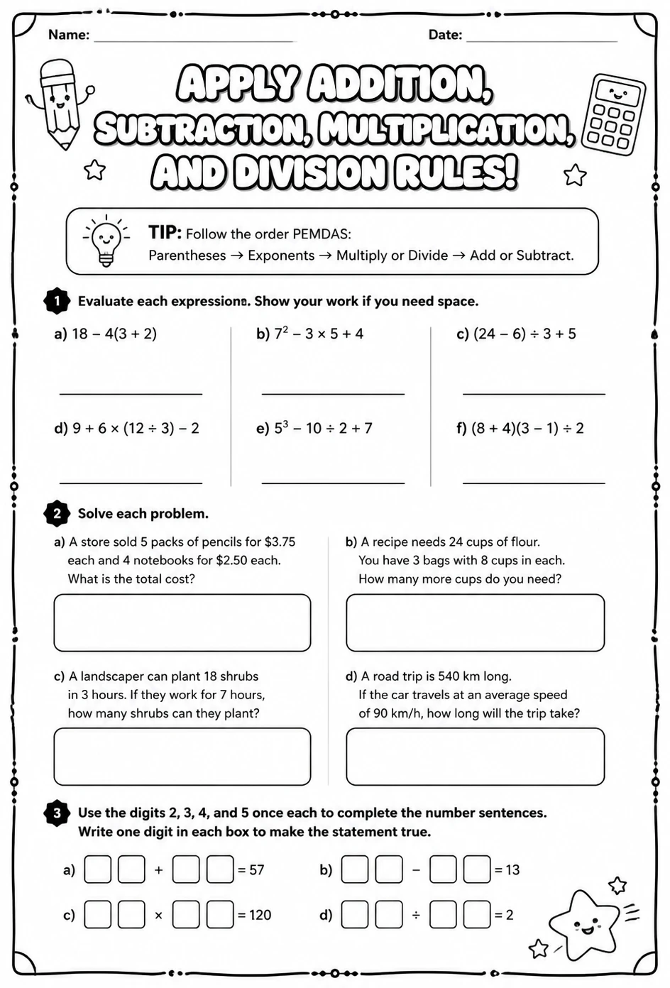 Apply addition, subtraction, multiplication, and division rules