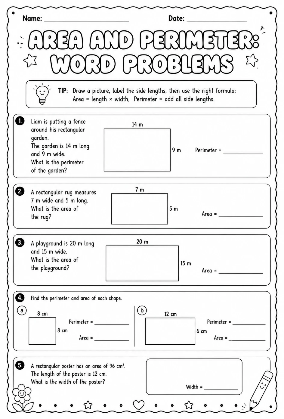 Area and perimeter: word problems