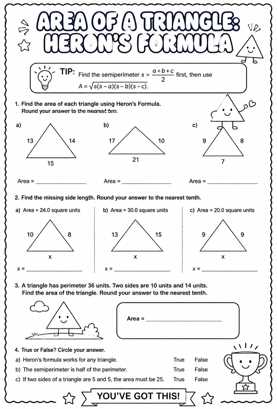 Area of a triangle: Heron's formula