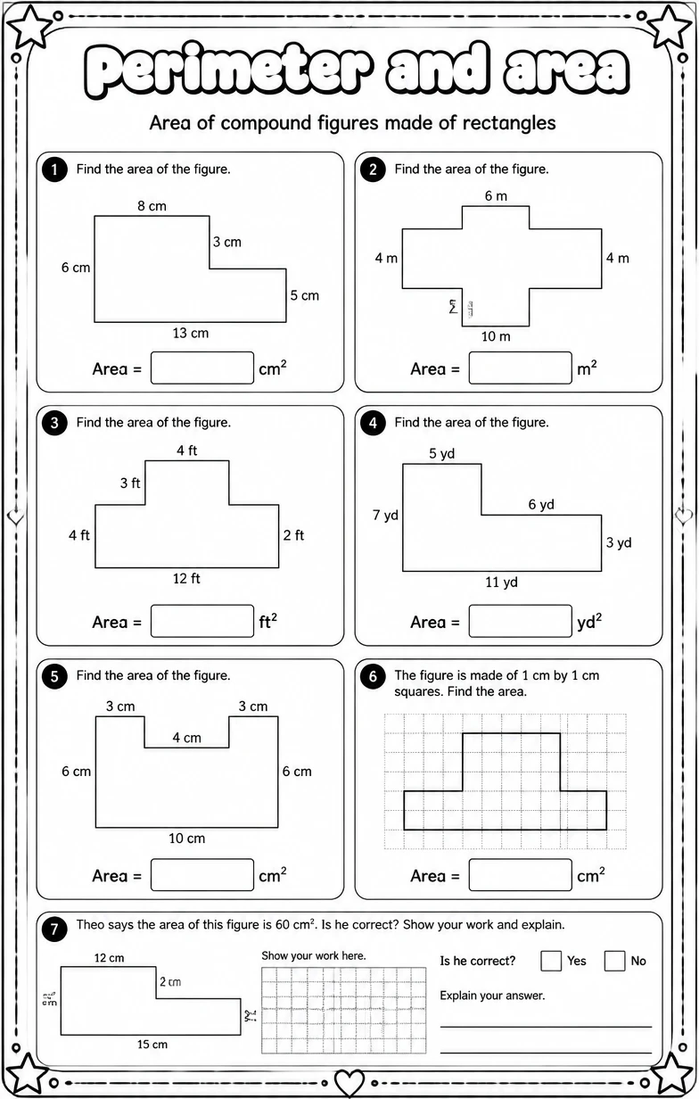 Area of compound figures made of rectangles