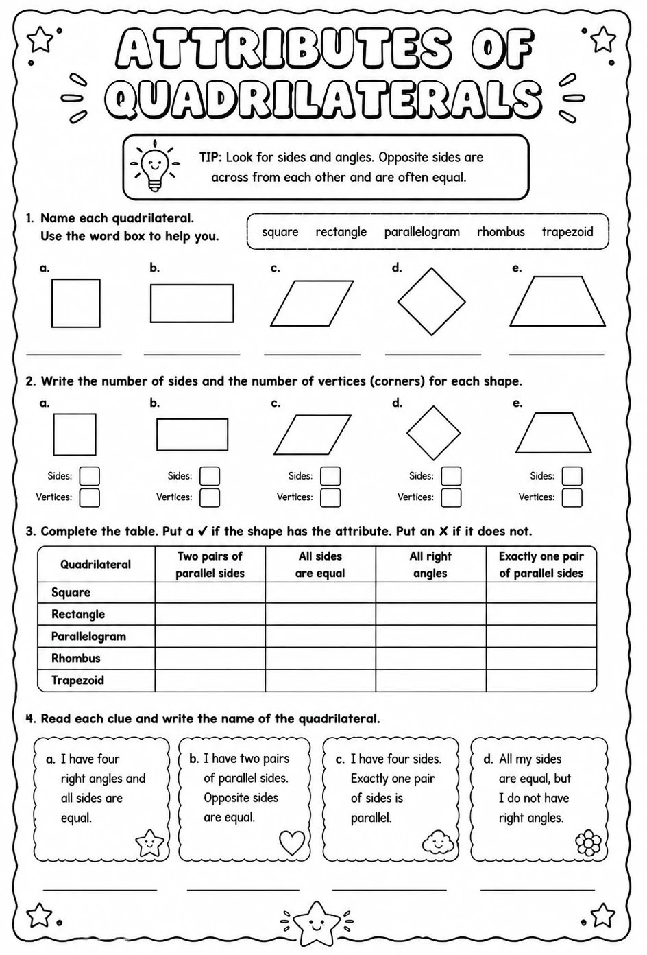 Attributes of quadrilaterals