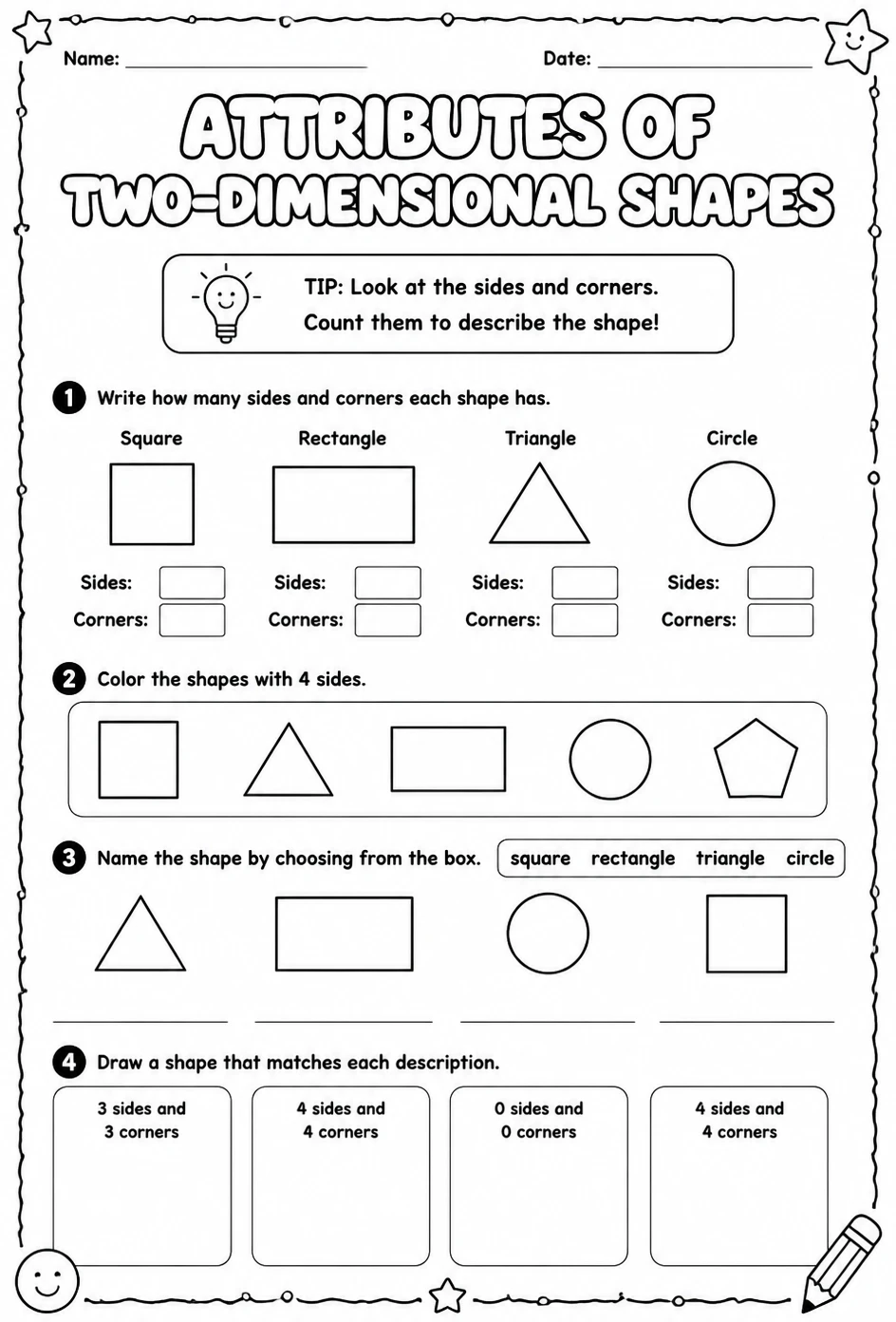 Attributes of two-dimensional shapes