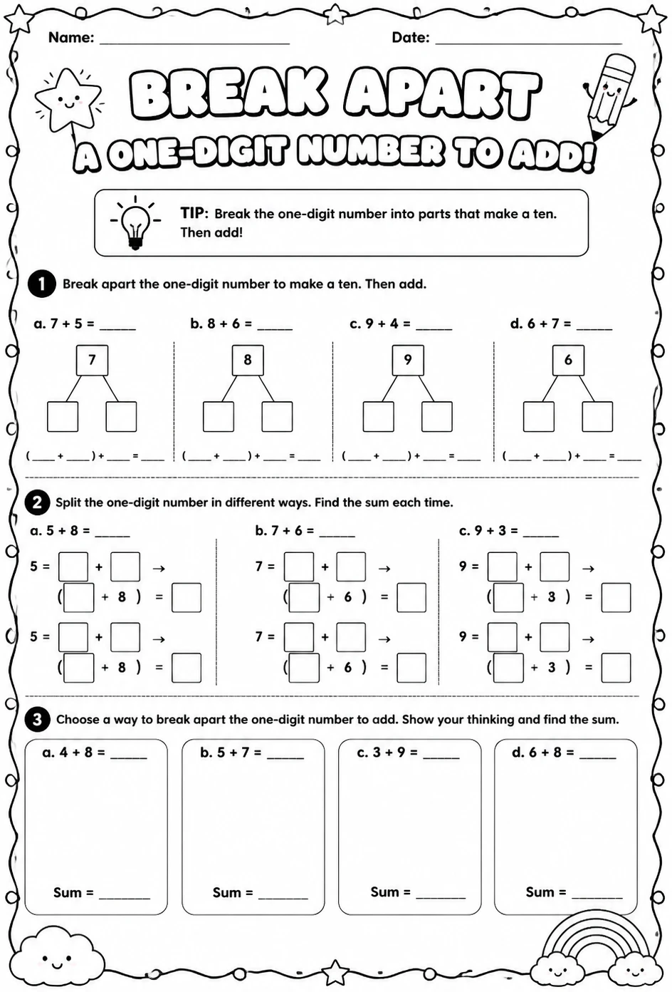Break apart a one-digit number to add