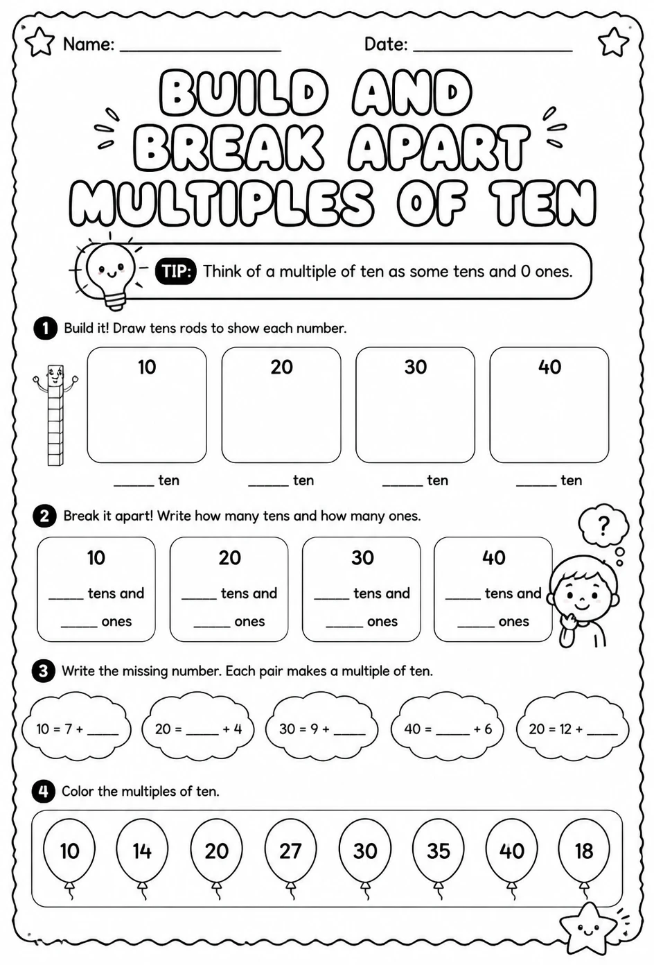 Build and break apart multiples of ten