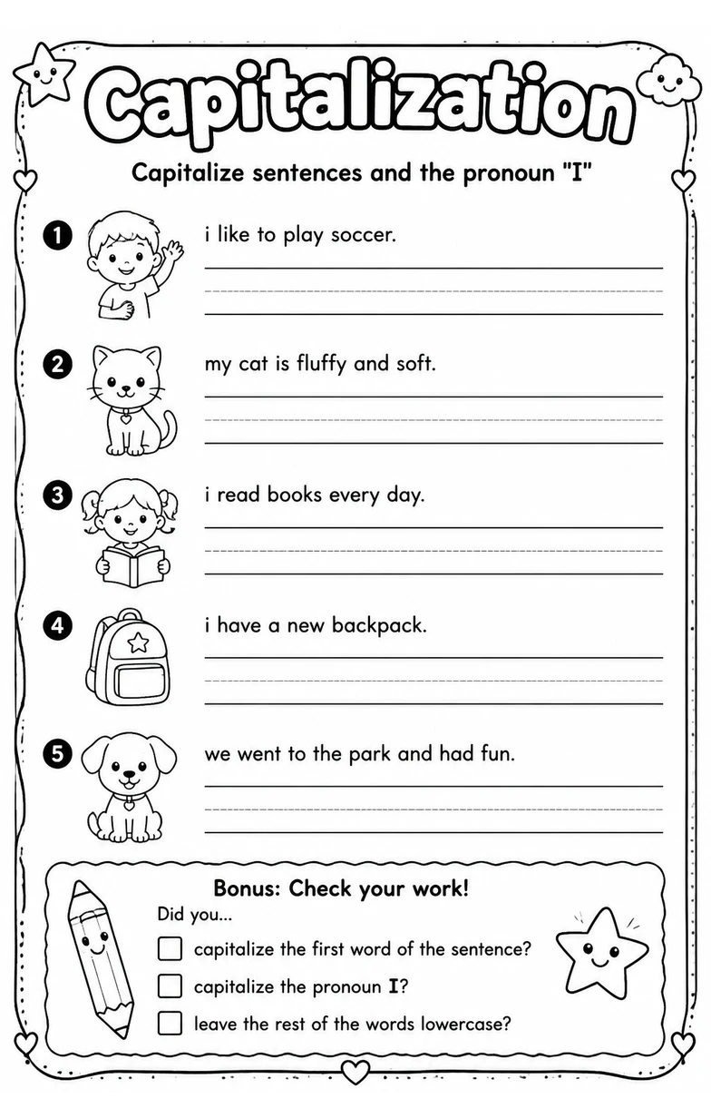 Capitalize sentences and the pronoun "I"