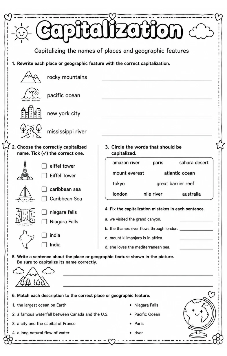 Capitalizing the names of places and geographic features
