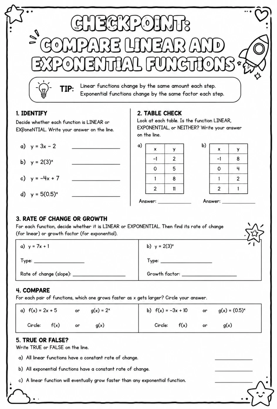 Checkpoint: Compare linear and exponential functions
