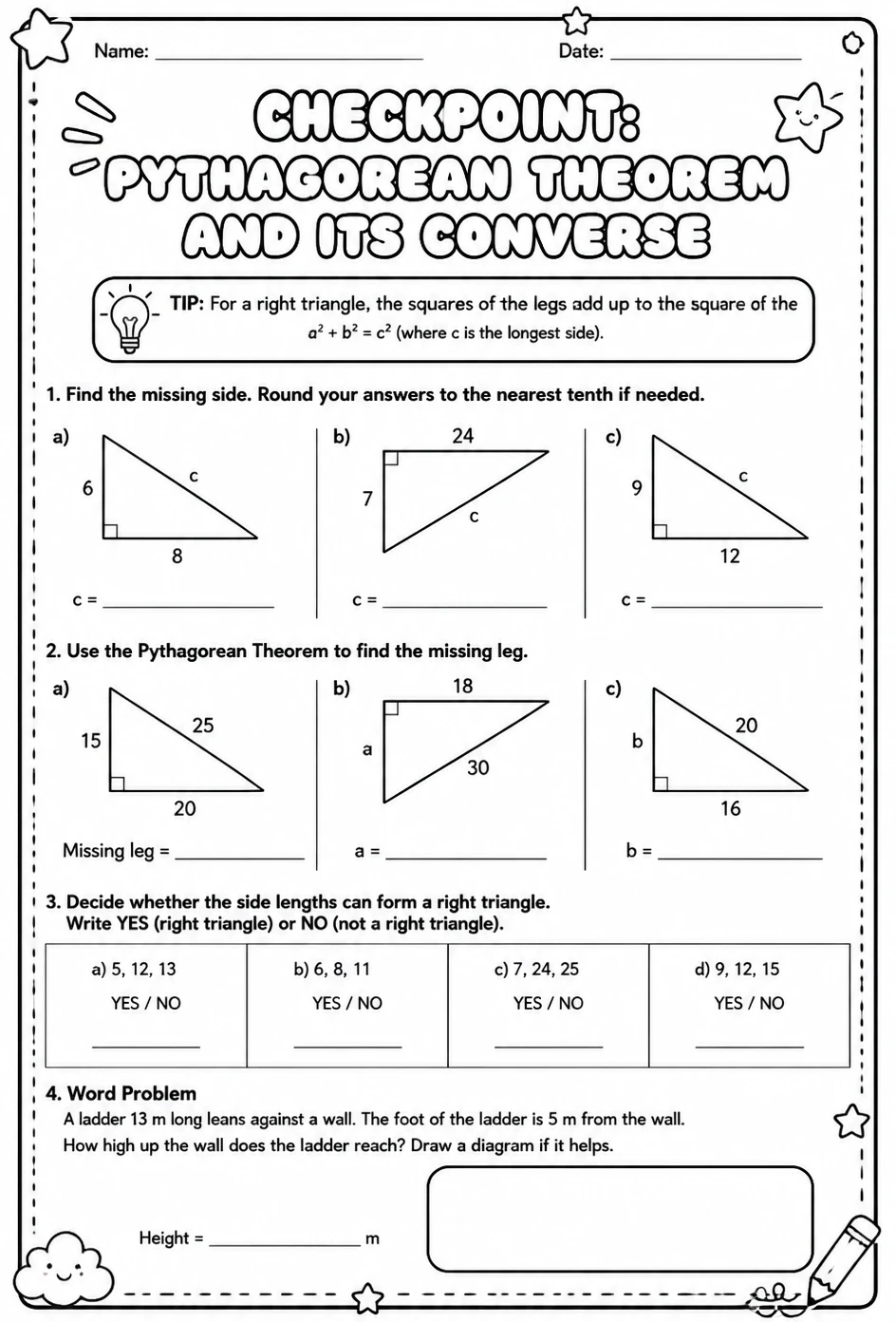 Checkpoint: Pythagorean theorem and its converse