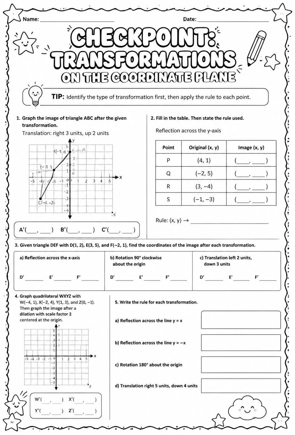 Checkpoint: Transformations on the coordinate plane