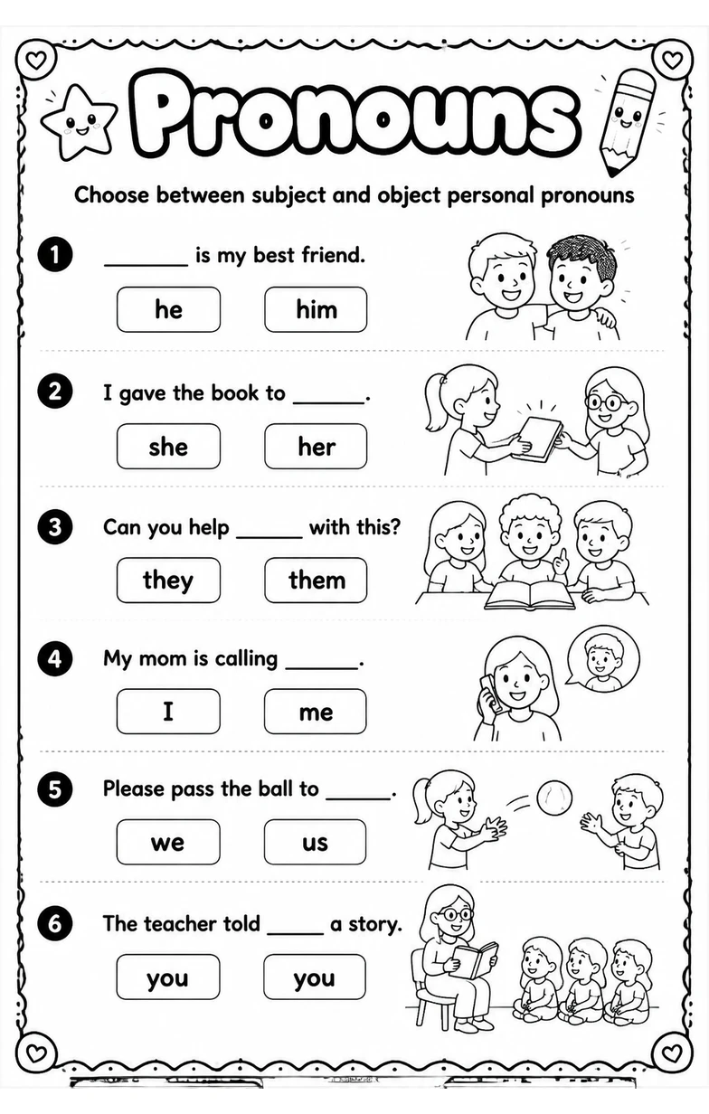 Choose between subject and object personal pronouns