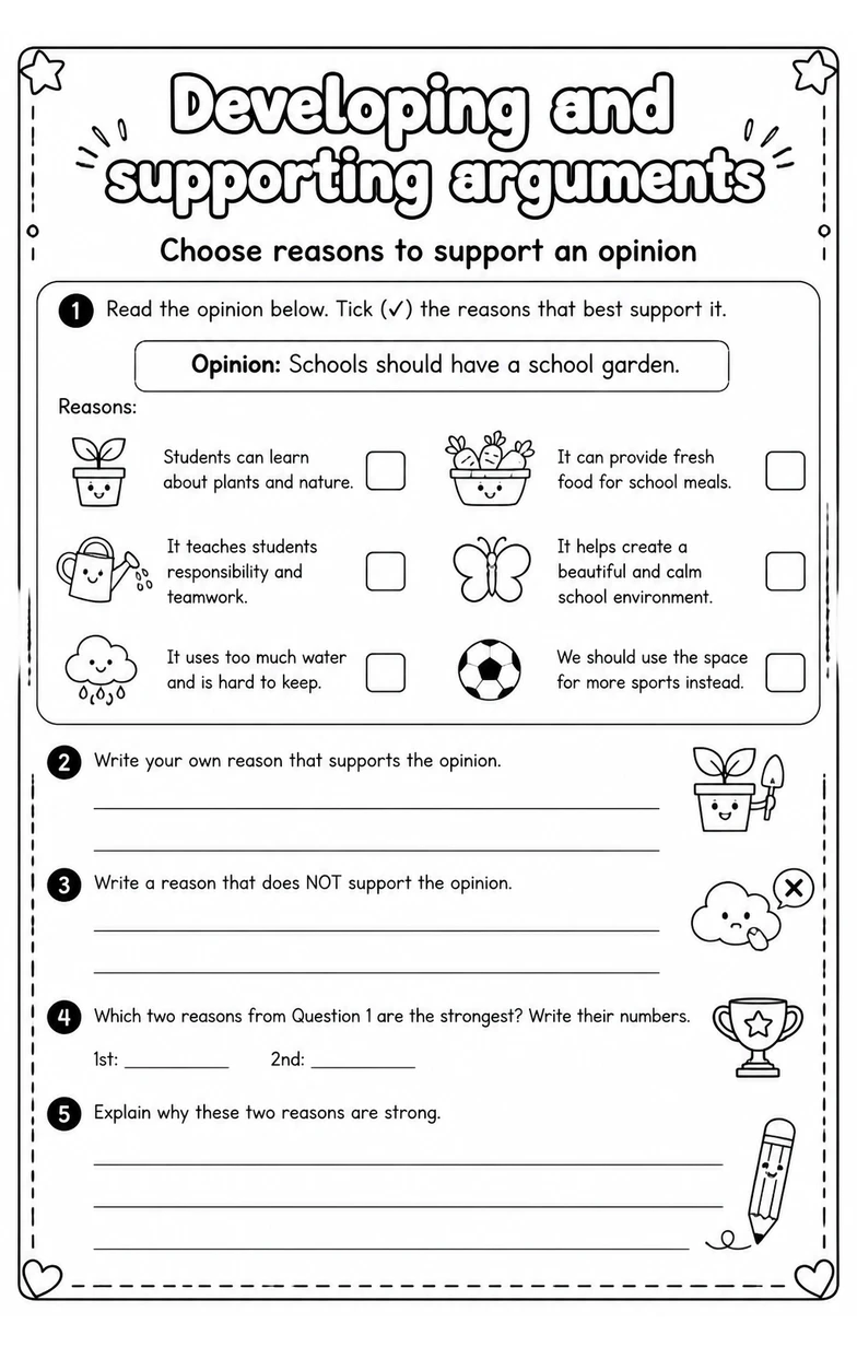 Choose reasons to support an opinion