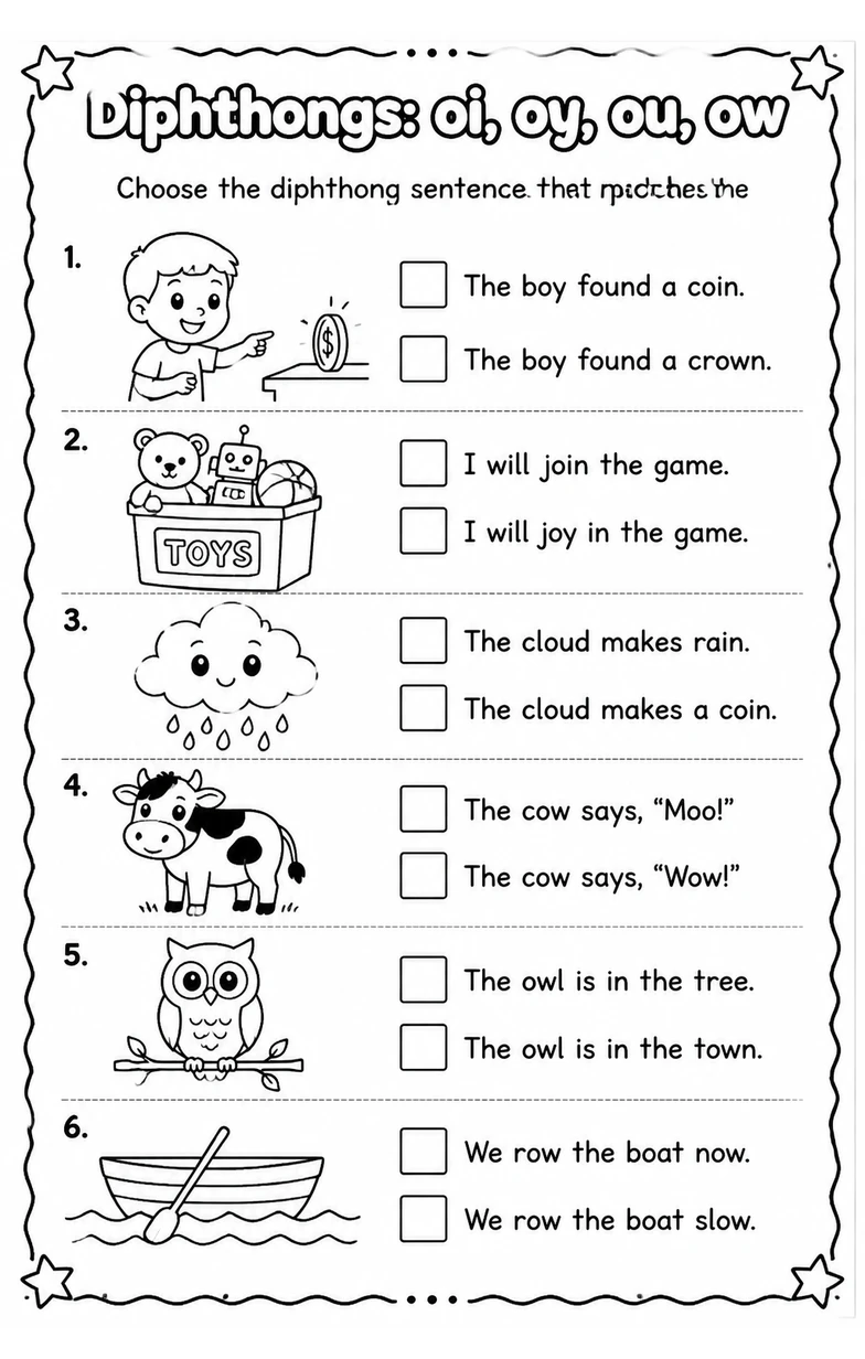 Choose the diphthong sentence that matches the picture