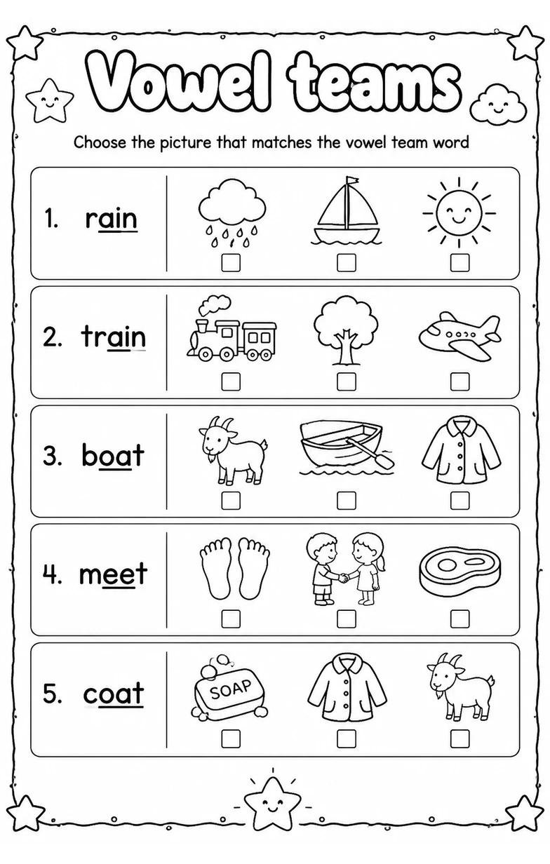 Choose the picture that matches the vowel team word