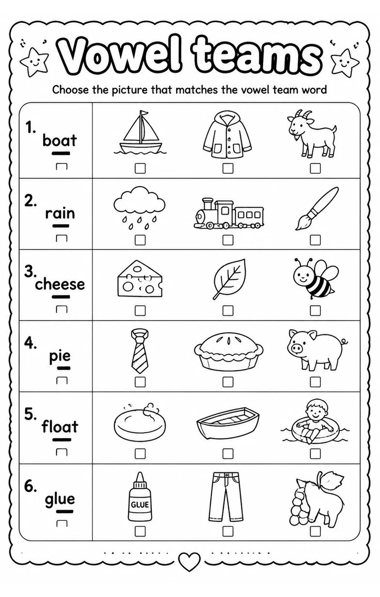 Choose the picture that matches the vowel team word