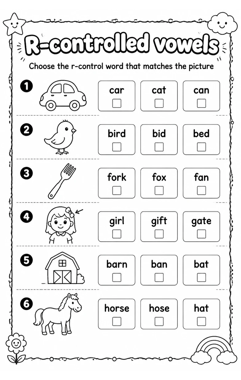 Choose the r-control word that matches the picture